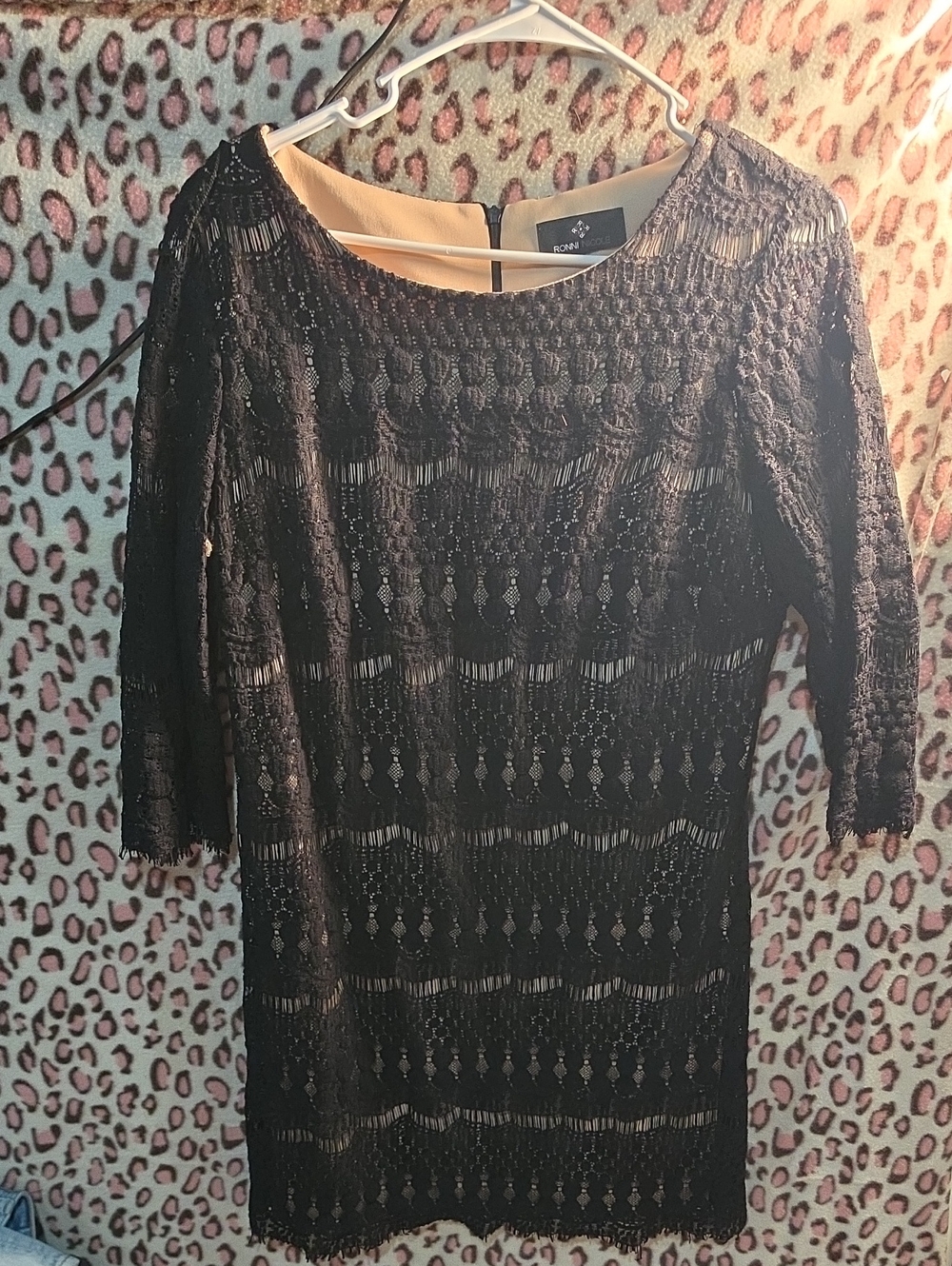 Ronni Nicole Black Lace Scoop-Neck Sweater Dress